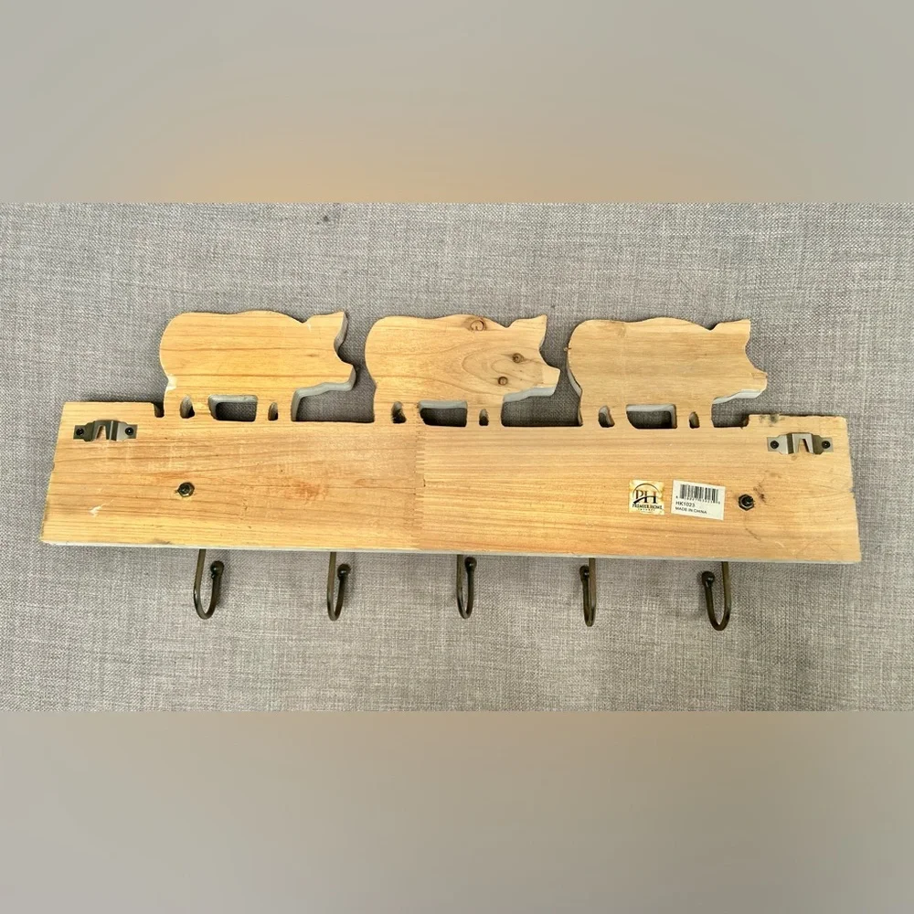 PREMIER HOUSE Wood Metal 3 Pigs Coat Keys Hat Holder Hooks Farmhouse #0615256